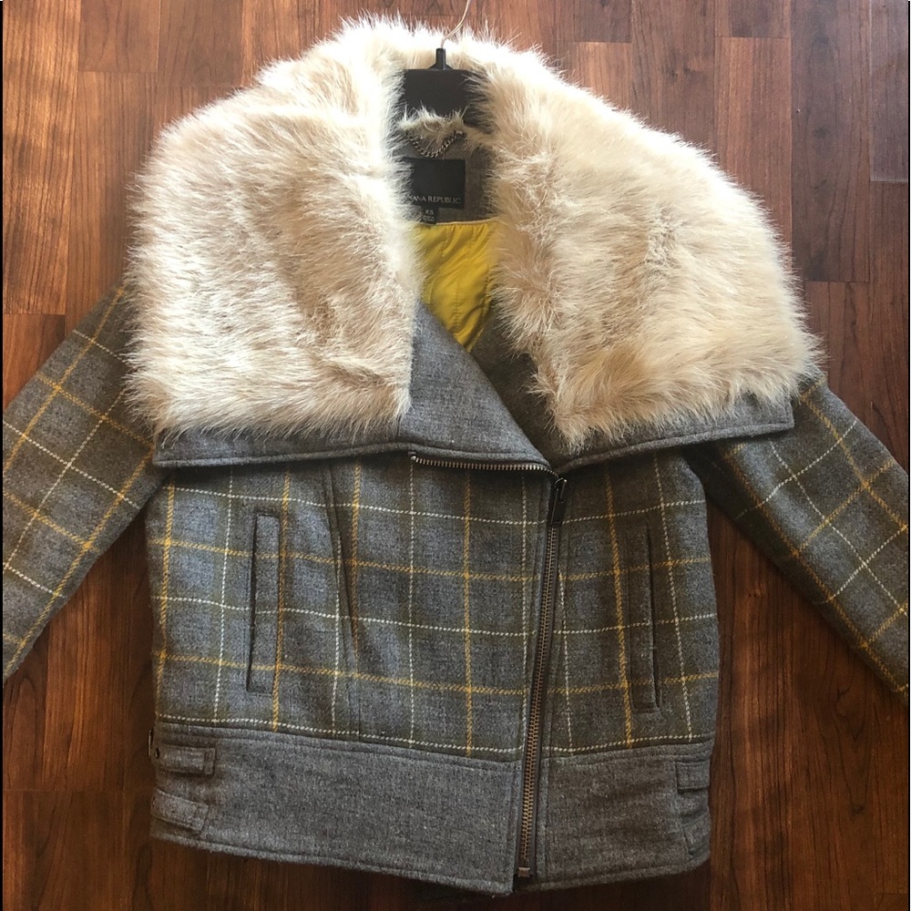 Banana Republic Faux Fur Plaid Moto Jacket Sz. XS